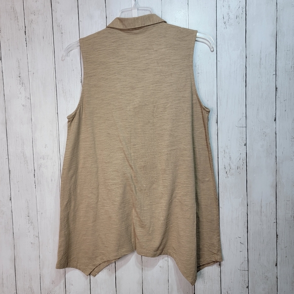 NWOT Passports Women's Brown Cotton Knit Sleeveless Snap-up Shirt Size Large. - Picture 6 of 7